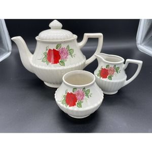 Vintage Northland Tea Pot Floral with Creamer And Sugar Bowl Japan 3 Piece Set